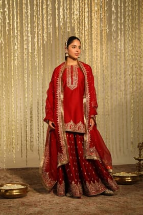 Deep Red Kurta With Sharara And Dupatta-L