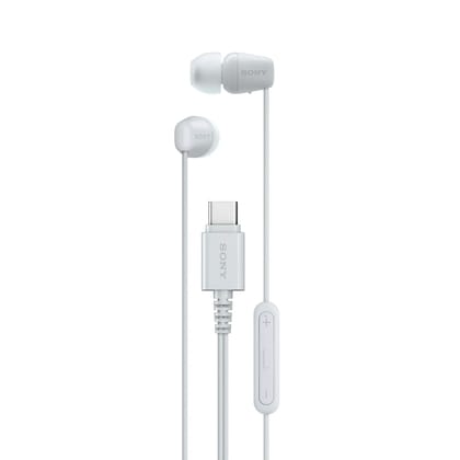 Sony IER-EX15C Wired in Ear Type C Headphones, in-Line Remote for Volume & Mute Function with Mic, Tangle Free Serration Wire, Compatible with USB-C Devices, High Sound Quality (White)