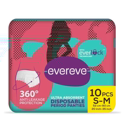 EverEve Ultra Absorbent Disposable Period Panties, S-M, 10's Pack, 0% Leaks, Sanitary protection for women & Girls, Maternity Delivery Pads, 360 Protection, Postpartum & Overnight use, Heavy Flow