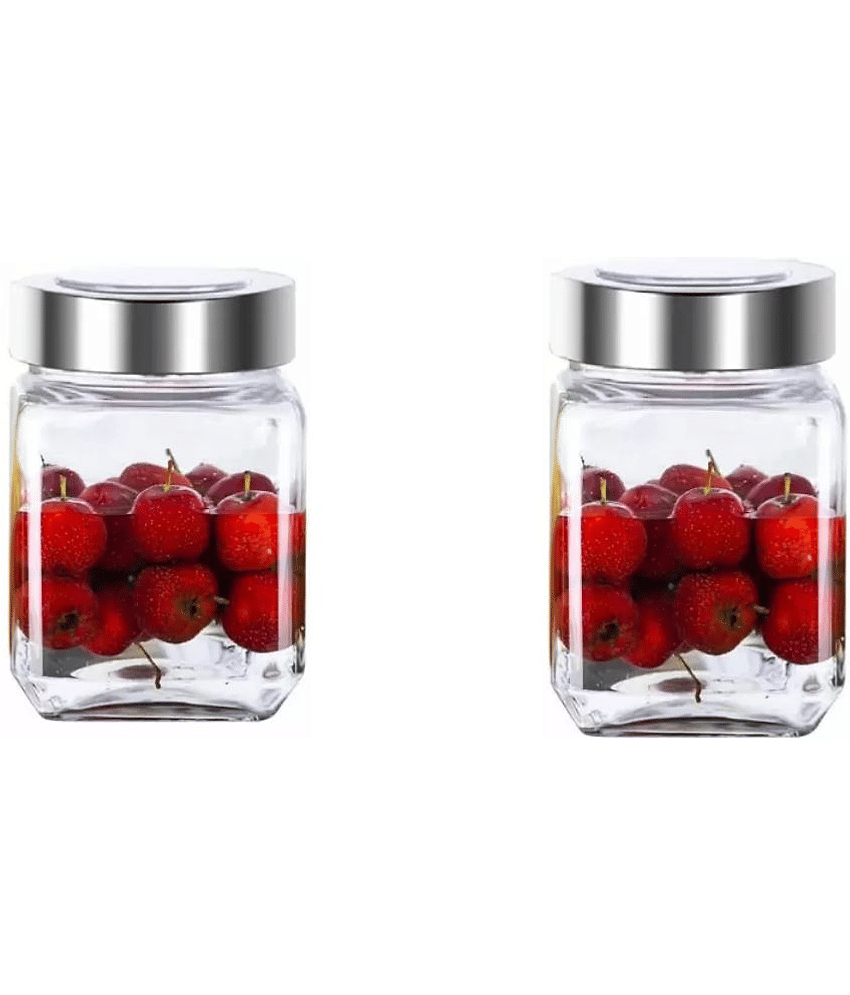 skwaion Glass Silver Spice Container ( Set of 2 )