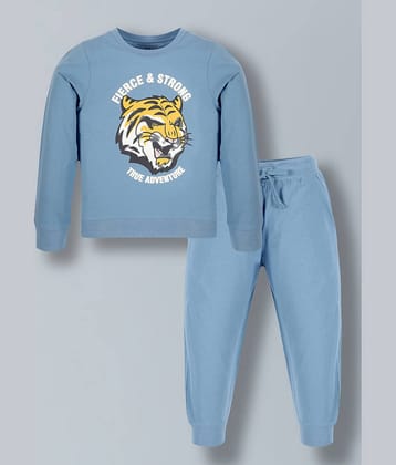 PLUM TREE Pack of 1 Boys Cotton T-Shirt & Trackpants Set ( Blue )