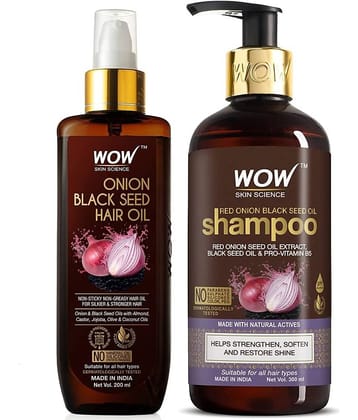 WOW Skin Science Onion Oil - Black Seed Onion Hair Oil + Shampoo Hair Care Kit - Net Vol 500mL