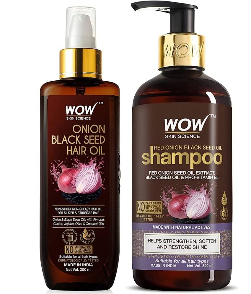 WOW Skin Science Onion Oil - Black Seed Onion Hair Oil + Shampoo Hair Care Kit - Net Vol 500mL