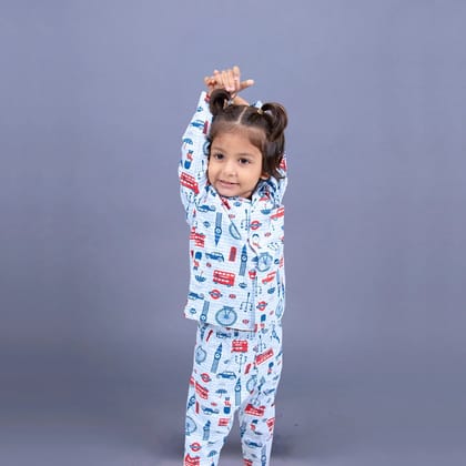 Full Sleeves Baby London Bus Printed Night Suit for Baby/Kids-Sky Blue 18-24 Months-18-24 Months