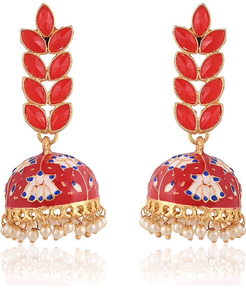 VIRAASI - Red Jhumki Earrings ( Pack of 1 )