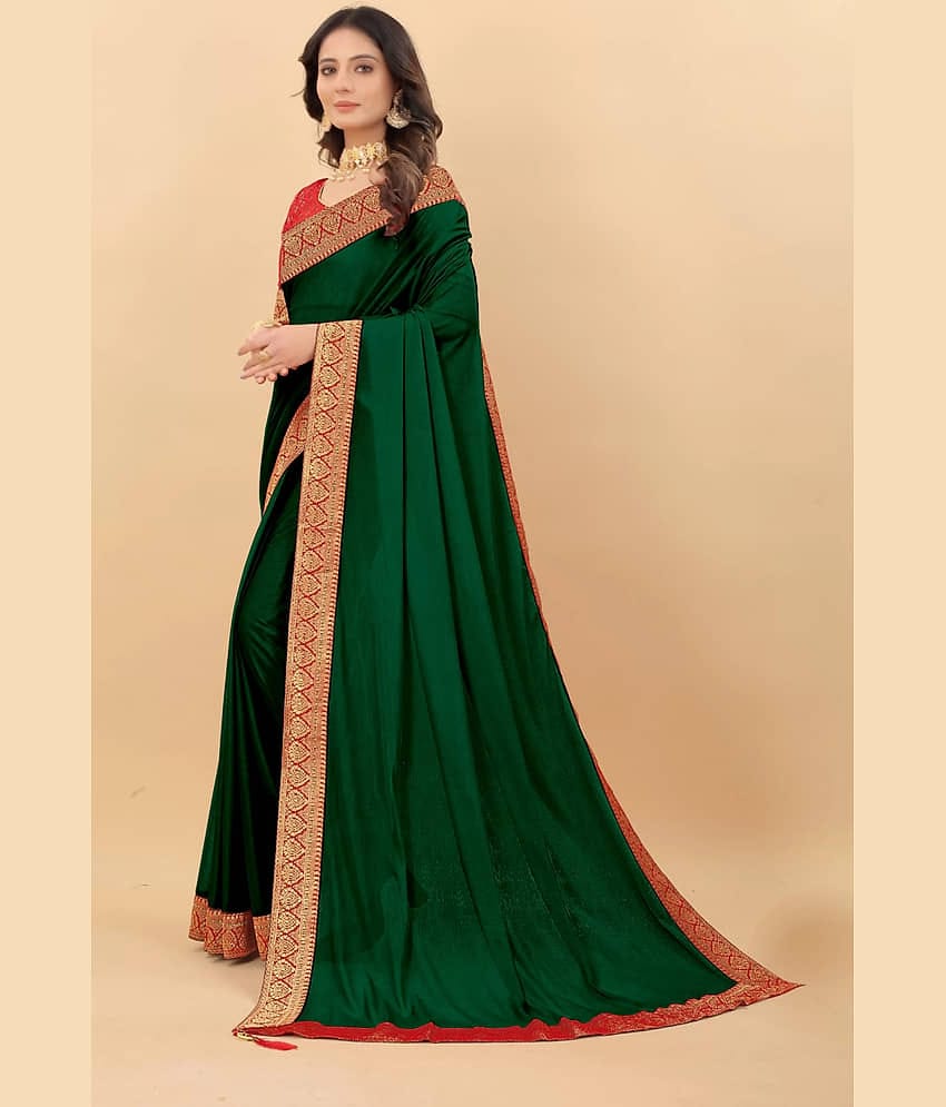 Parmila Fashion Silk Embellished Saree With Unstitched Blouse Piece ( Green )