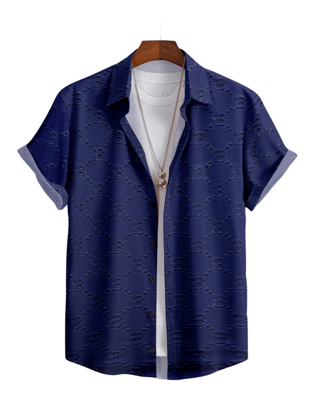 Dark Blue Color Casual Lycra Men's Shirt, a Showcase of Elegance by GlamaStitch-M