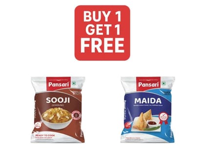 Pansari Sooji - 500gm + Pansari Maida - 500gm ( Buy 1 Get 1 Free) Pansari Sooji - 500gm + Pansari Maida - 500gm ( Buy 1 Get 1 Free)
