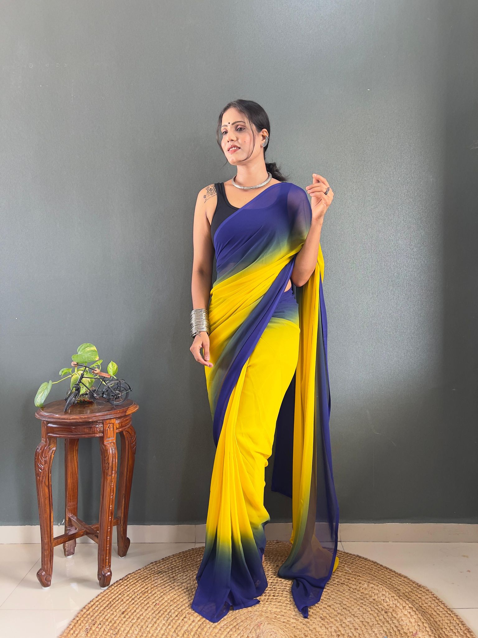 Dual Tone Georgette Ready to Wear Saree