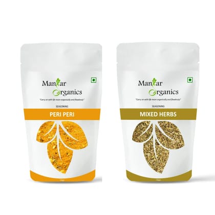 ManHar Organics Mixed Herbs & Peri-Peri Seasoning Combo: 300gm (Pack of 2x150gm Each)