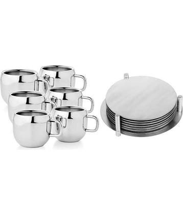 Dynore Steel 6 Apple cup&coaster Double Walled Tea Set 7 Pcs 100 ml