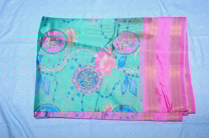 Vibrant Pink and Blue Traditional Saree