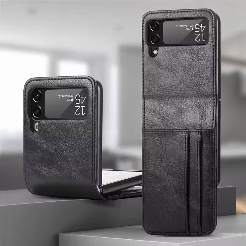 Premium Leather Wallet Wireless Charging Samsung Z Flip Case-Samsung Z Flip 3 / Black