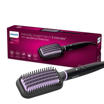Philips India's No.1 Hair Styling Brand -Hair Straightener Brush, Naturally Straight in 5 Mins,5X Less Frizz,SilkProtect Keratin Tech,Triple Bristle Fast 50s Heatup,Scalp Protect,For Indian Hair,BHH880 Philips India's No.1 Hair Styling Brand -Hair Straig