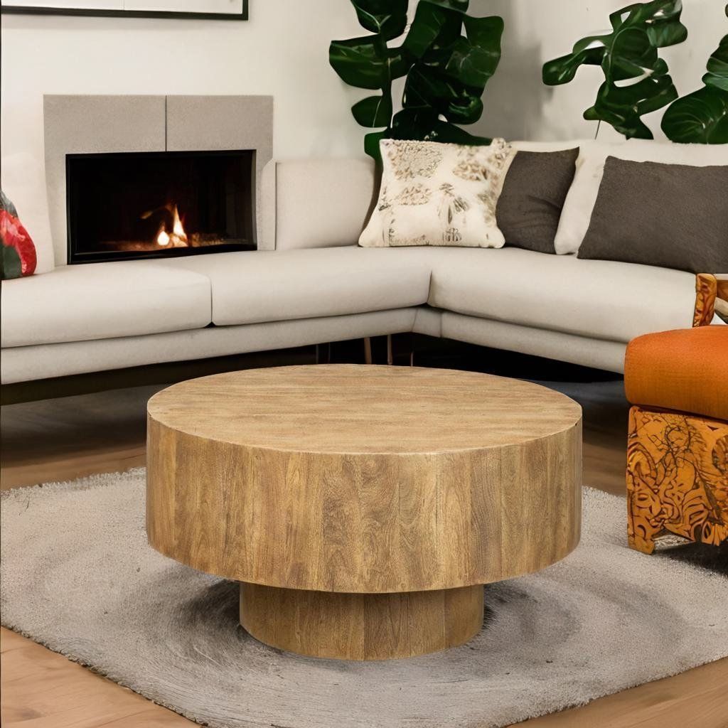 Wooden Round Desk Storage Coffee Table
