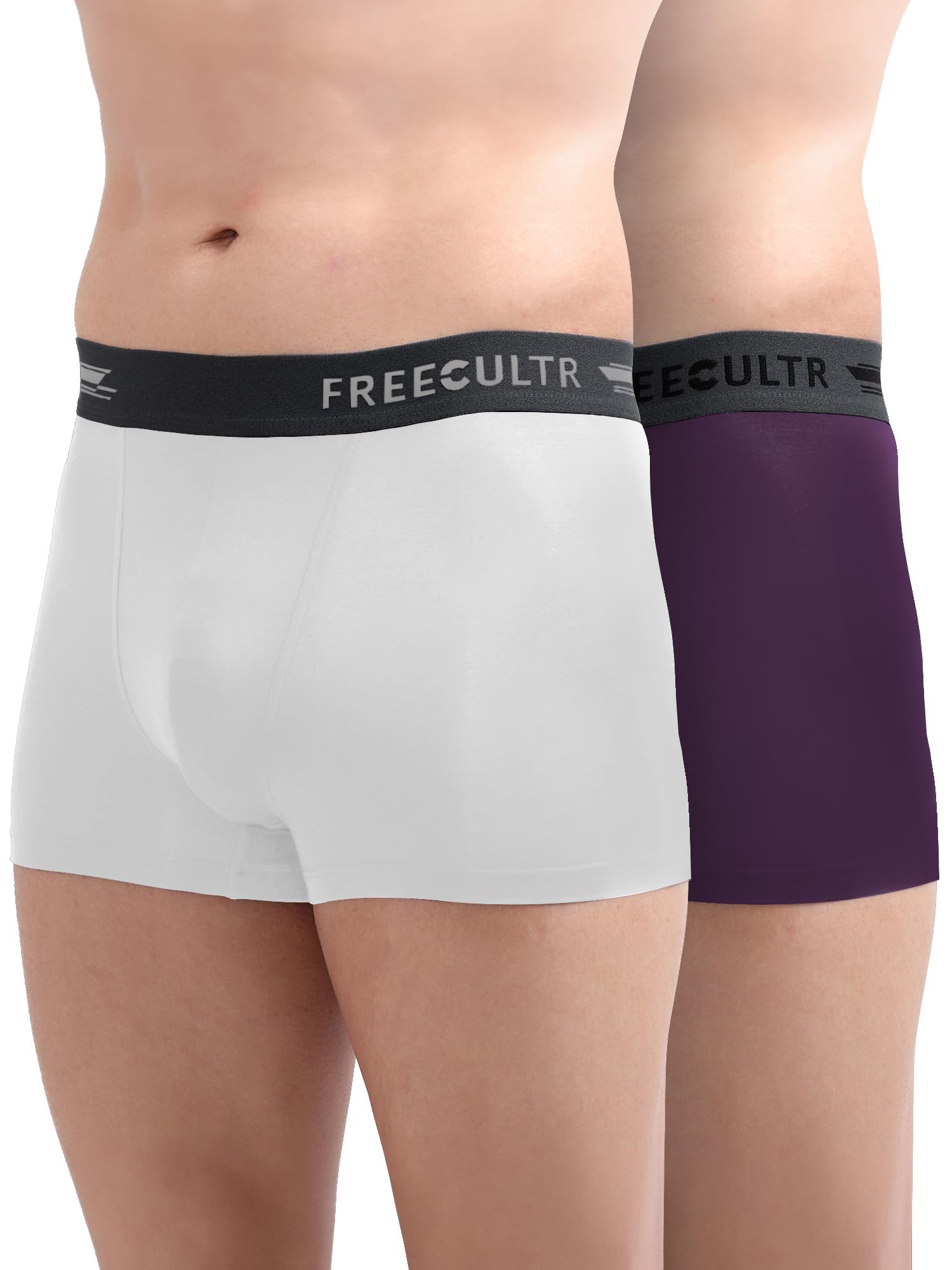 FREECULTR Men's Underwear Anti Bacterial Micromodal Airsoft Trunk - Non Itch No Chaffing Sweat Proof - Pack of 2-Trippy Violet,Cloud White