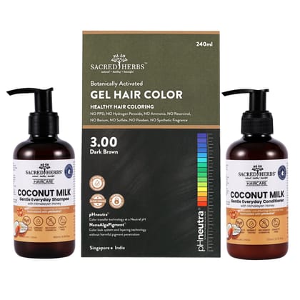 Coconut Milk Hair Care: Complete Hair Color Premium Pack-Dark Brown + Shampoo-Conditioner