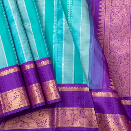 Blue And Violet Kanchipuram Silk Saree For Festive Wear PV NYC 1528