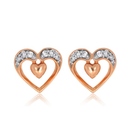 Senco Gold Little Heart Diamond Studs (2 gram / 0.15 Ct / HI-SI / 14K Rose Gold)