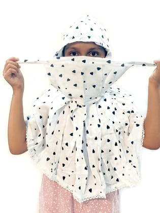 Shiv Textiles Kids Pure Cotton Summer Scarf Black Heart Print Design Soft Breathable Neck Wrap Headscarf for Girls Lightweight Sun Protection Stole Daily Wear Accessory