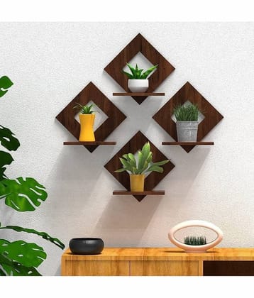Pot Stand Set of 4 Pieces Decorative Wooden Wall Hanging Wooden Wall Shelf