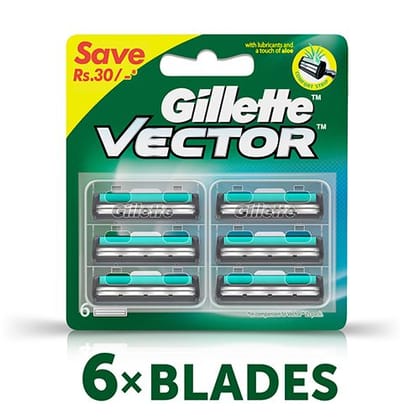 Gillette Vector Plus - Manual Shaving Razor Blades Cartridge, 6 Pcs