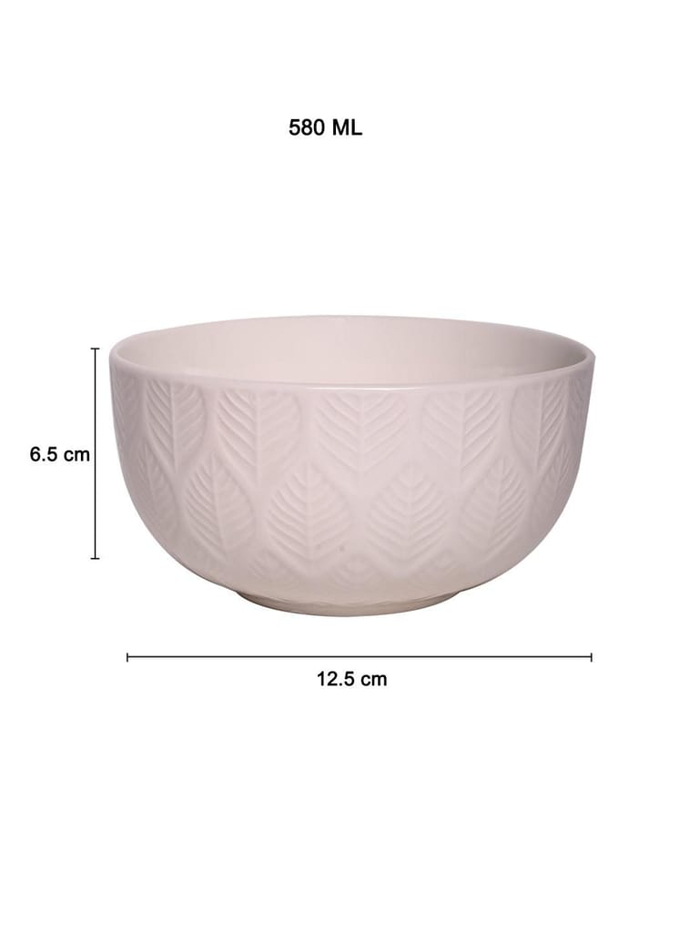 Ivory Ceramic Bowl - 580Ml, Leaf Pattern