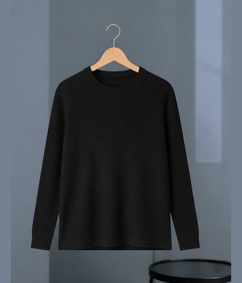 Try This Men Cotton Blend Regular Fit Solid T-Shirt ( Black )