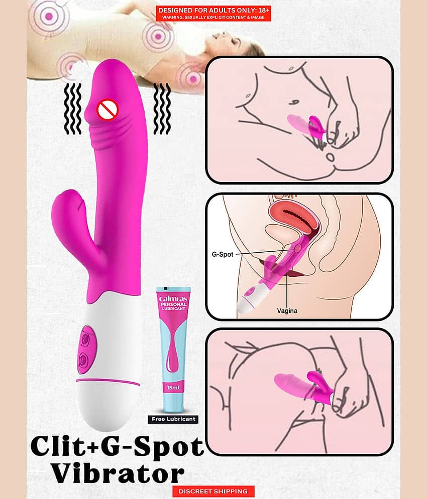 Clit G Spot Rabbit Vibrator 8 inch Silicone Vibrating Clit Stimulator & G Spot Dildo USB Rechargeable Sex Toys for Women with Free Lube - Naughty Nights