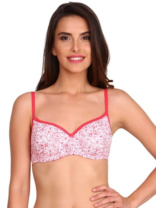 Jockey 1723 Women's Wirefree Padded Super Combed Cotton Elastane Stretch Medium Coverage Lace Styling T-Shirt Bra with Adjustable Straps_Pink_38C Jockey 1723 Women's Wirefree Padded Super Combed Cotton Elastane Stretch Medium Coverage Lace Styling T-Shir