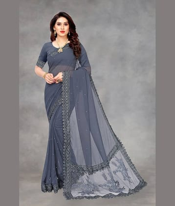 JULEE Georgette Embellished Saree With Unstitched Blouse Piece ( LightBLue )