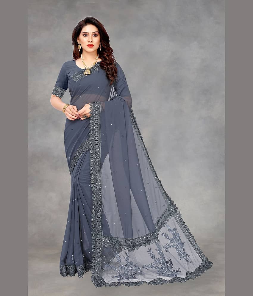 JULEE Georgette Embellished Saree With Unstitched Blouse Piece ( LightBLue )