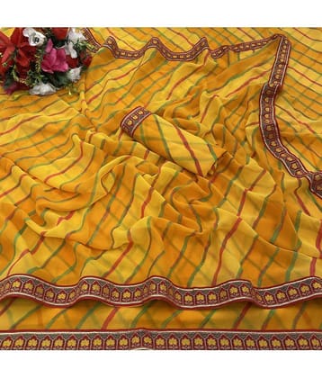 Gullak Georgette Printed Saree With Unstitched Blouse Piece ( Yellow )