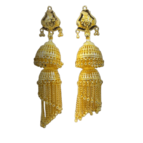 Opulent Gold-Plated Double Curtain Jhumka Earrings – Traditional Indian Bridal Jewelry for Special Occasions