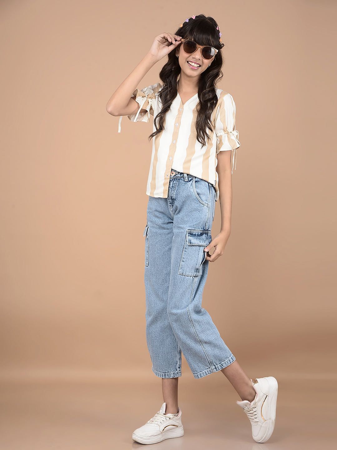 Beige Vertical Stripes Top-7-8Y / Beige