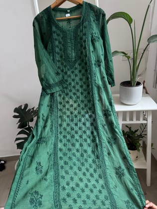 Kota Soft Cotton Chikankari Kurti - Pine Green-Pine Green / cotton / S