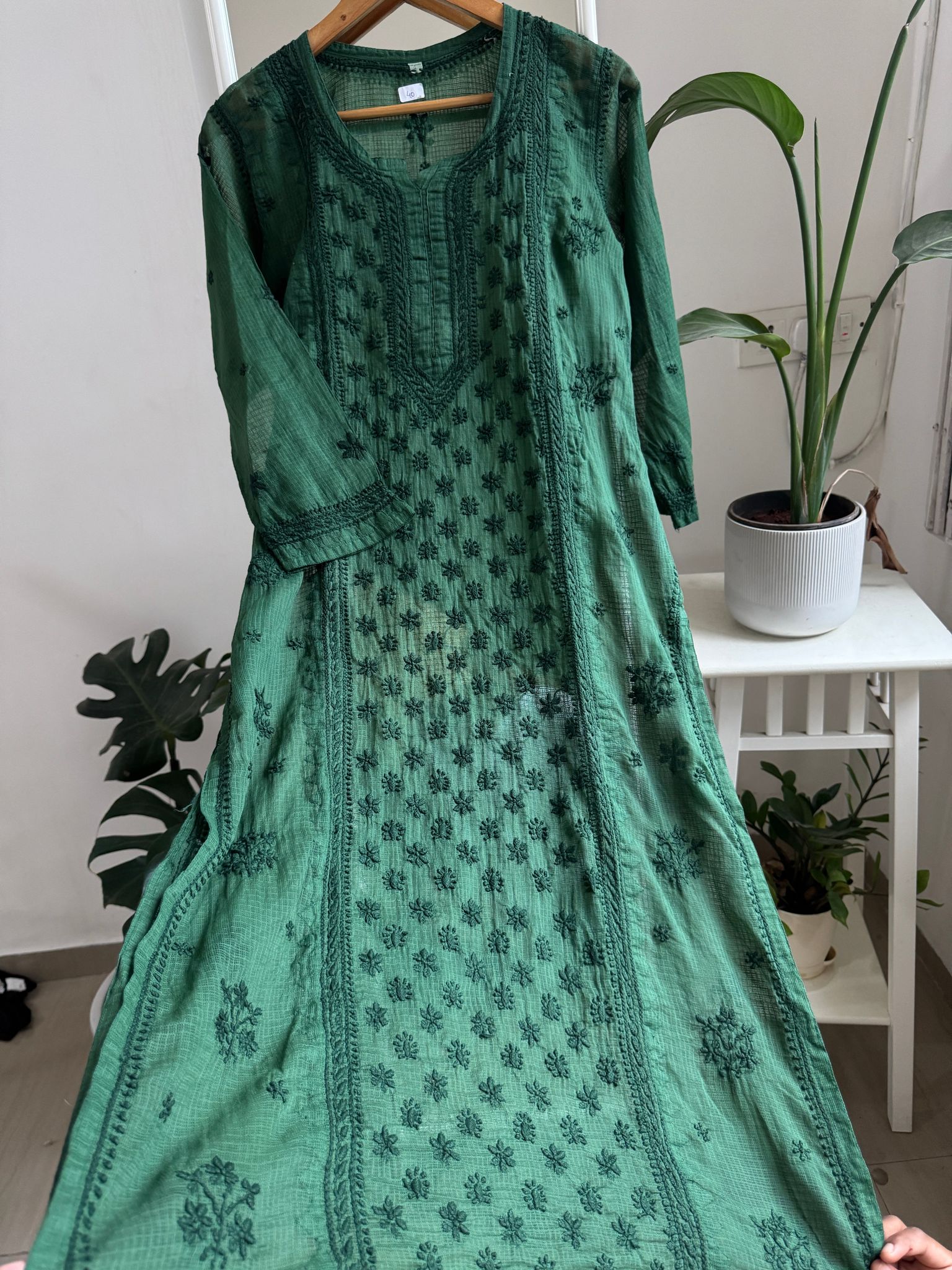Kota Soft Cotton Chikankari Kurti - Pine Green-Pine Green / cotton / S