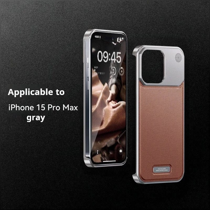 iPhone 15 Series Leather Aromatherapy Metal Case-iPhone 15 / Brown