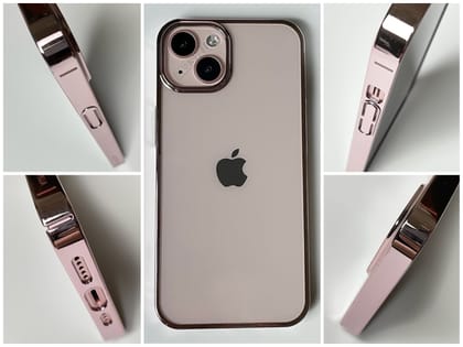 iPhone 14 Pro Cover - Glass Case with Electroplated Chrome Finish Edges-Rose Pink