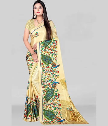 LEELAVATI Crepe Printed Saree With Unstitched Blouse Piece ( Gold )