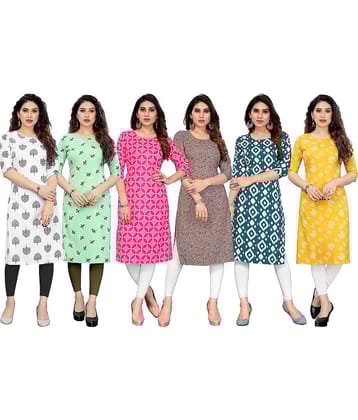 KETAKI FASHION Crepe Printed Straight Women's Kurti - Multicolor7 ( Pack of 6 )