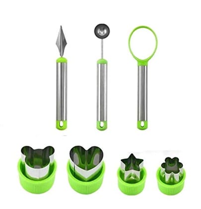 Magnusdeal DIY Vegetable, Fruit Cutter Shaper Scoop Mold Set, Watermelon Baller/Carving Knife/Baking/Cooking/Dessert/Cookie/Cake/Ice Cream/Food Decoration Kitchen Craft Tool, 7 Pieces, Stainless Steel