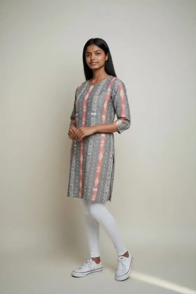Sambalpuri Ikat Ornate Charcoal Grey-Odisha Handloom Kurti