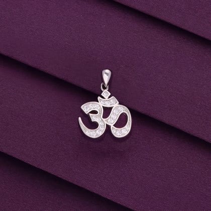 Sterling Silver Om Pendant-White Stone / Silver
