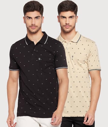 UNIBERRY Pack of 2 Cotton Blend Regular Fit Printed Half Sleeves Men's Polo T Shirt ( Black )