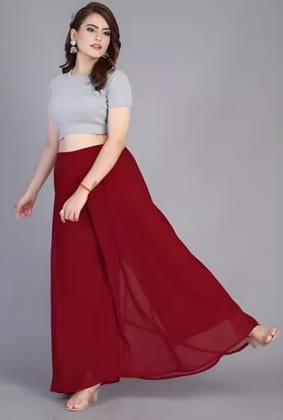 Generic Women's Georgette Solid High-Rise Wide Leg Flared Palazzo Pants with Elastic Waist, Ankle Length Trousers for Daily, Office and Casual Wear (Maroon, M, Pack of 1, Design 67537)