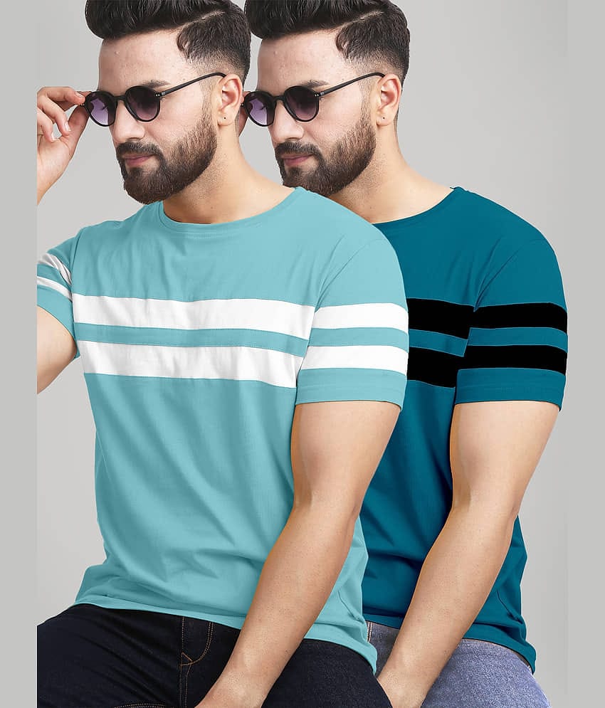 AUSK Pack of 2 Cotton Blend Regular Fit Men's T-Shirt ( Teal )