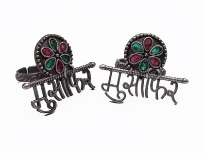 Silver Replica Stone Work Oxidized Stud Earring , SER-103-Per Pair