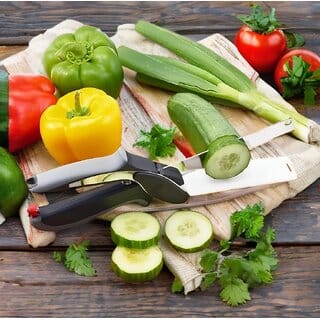 Smart chop and kitchen knife 2 in 1 clever cutter for cooking vegetable and fruit stainless steel blade black pack of 1