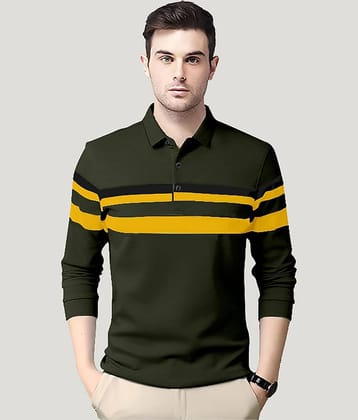 AUSK Pack of 1 Cotton Blend Regular Fit Striped Full Sleeves Men's Polo T Shirt ( Green )